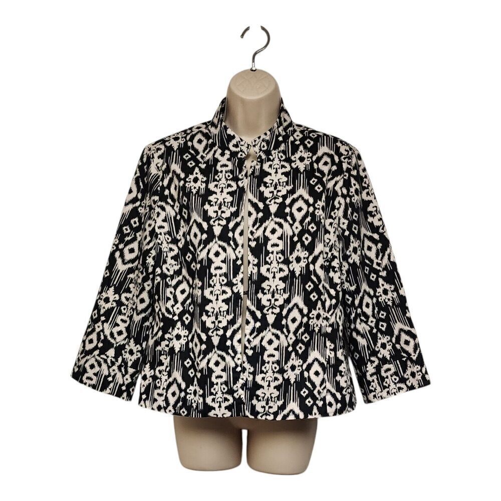 ELCC Single Breasted 3/4 Sleeve Black & Tan Floral Blazer Size Large